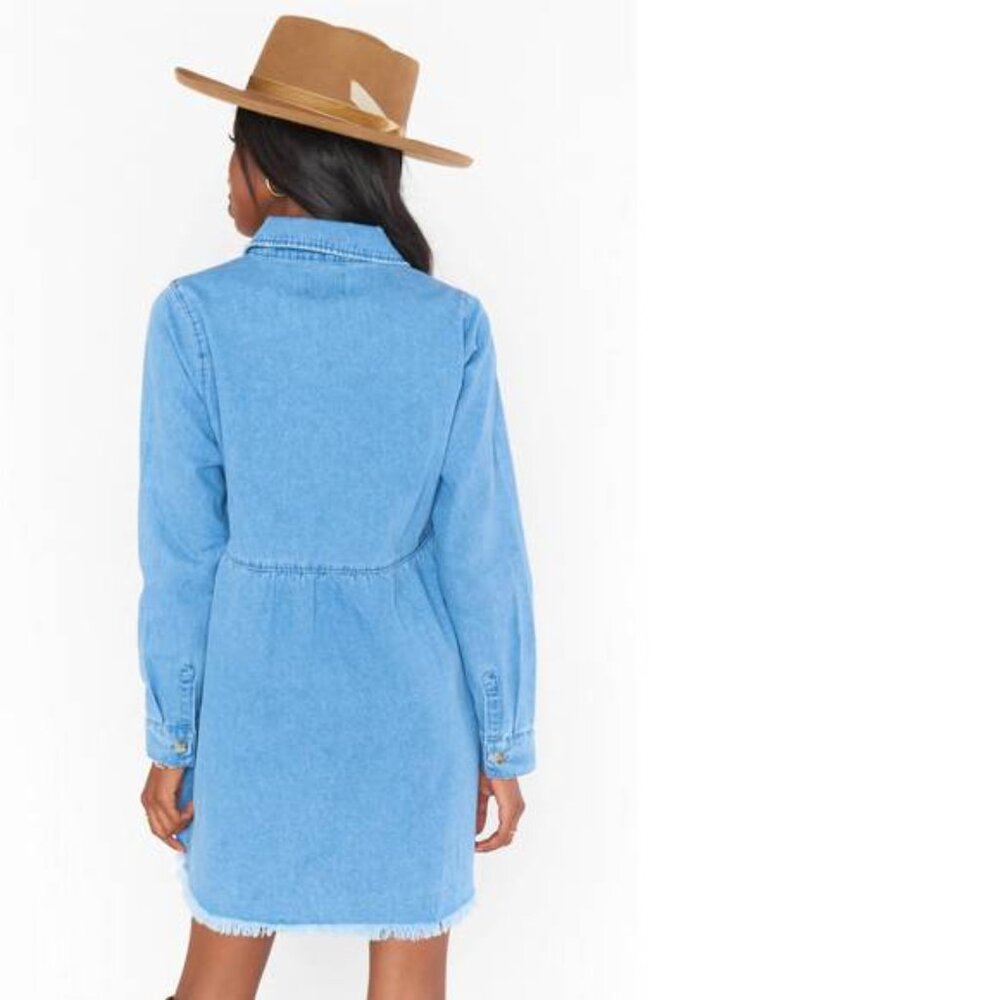 New Show Me Your Mumu Louisiana Denim Blue Dress Pockets 100% Cotton, Size M - Picture 2 of 13